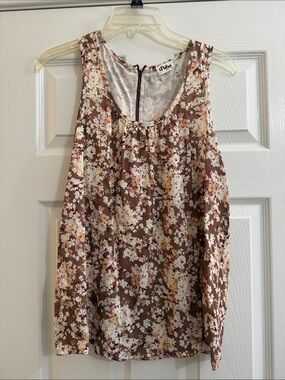 Brown Floral Scoop Neck Sleeveless Top